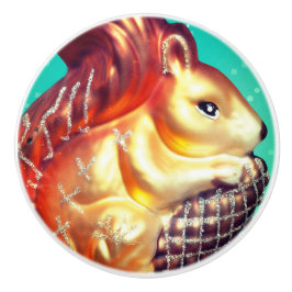 Pomo De Cerámica Ornamento de invierno de otoño de ardilla y pineco