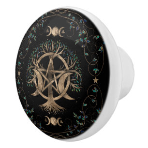 Pomo De Cerámica Ornamento de la luna Pentagrama del árbol de la v