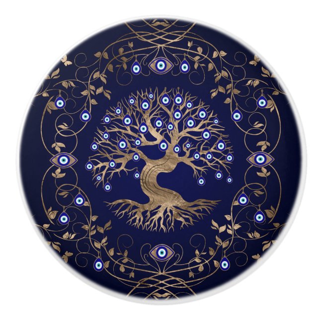 Pomo De Cerámica Ornamento de ojo malvado del árbol de la vida (Anverso)