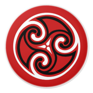 Pomo De Cerámica Ornamento de Triskele Celta, rojo, negro y blanco