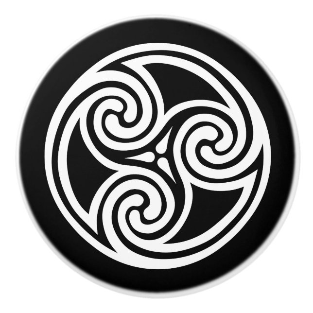 Pomo De Cerámica Ornamento de Triskele del Celtic, blanco y negro (Anverso)