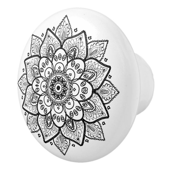 Pomo De Cerámica Ornate Black Floral Mandala (Derecha)