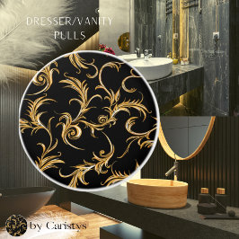 Pomo De Cerámica Ornate Flourish Black and Gold