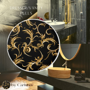 Pomo De Cerámica Ornate Flourish Black and Gold