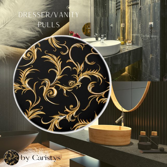 Pomo De Cerámica Ornate Flourish Black and Gold (Subido por el creador)