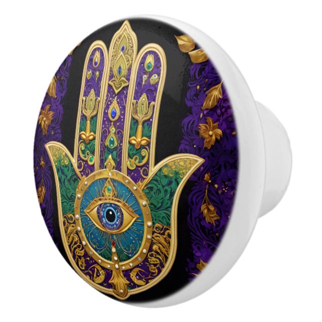 Pomo De Cerámica  Ornate Gold Third Eye Hamsa (Derecha)