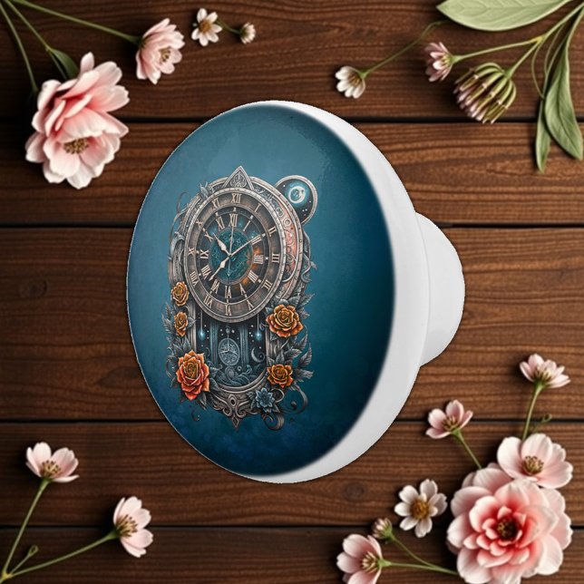 Pomo De Cerámica Ornate Steampunk Clock con Rosas. (Subido por el creador)