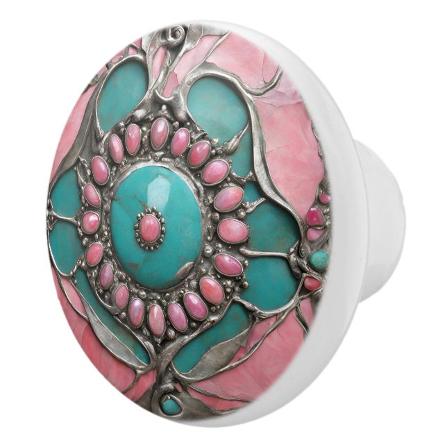 Pomo De Cerámica Ornate Tourmaline & Turquoise Art in Silver (Derecha)