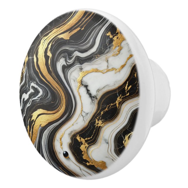 Pomo De Cerámica Oro líquido Marble blanco negro luce Glam (Derecha)