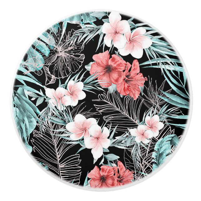 Pomo De Cerámica Oro Rosa Chic Tropical Botánico Isla Paraíso (Anverso)