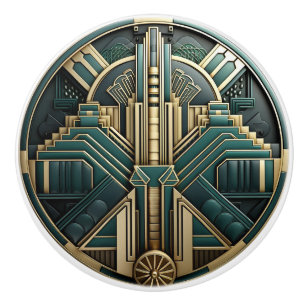 Pomo De Cerámica Oro turquesa Art Deco y geométrico negro