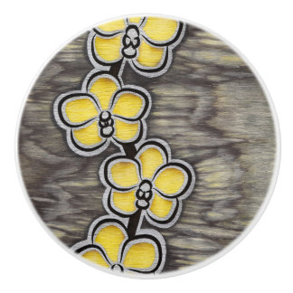 Pomo De Cerámica Orquídea gris amarilla