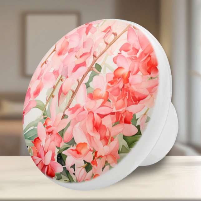 Pomo De Cerámica Orquídeas de cascadas florales de Hawái (Ceramic Knob - Pink Tropical Orchids Cascade - Accent for Any Room)