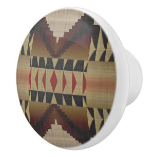 Pomo De Cerámica Oscuro Tan Taupe Marrón Red Black Tribal Art