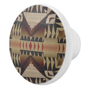 Pomo De Cerámica Oscuro Tan Taupe Marrón Red Black Tribal Art