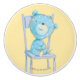 Pomo De Cerámica Oso azul del calicó que sonríe en silla (Anverso)