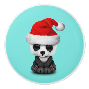 Pomo De Cerámica Oso de panda del bebé que lleva un gorra de Santa