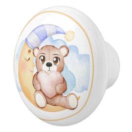 Pomo De Cerámica Oso de peluche adorable y media luna