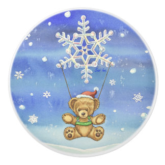 Pomo De Cerámica Oso de peluche con paracaídas de nieve