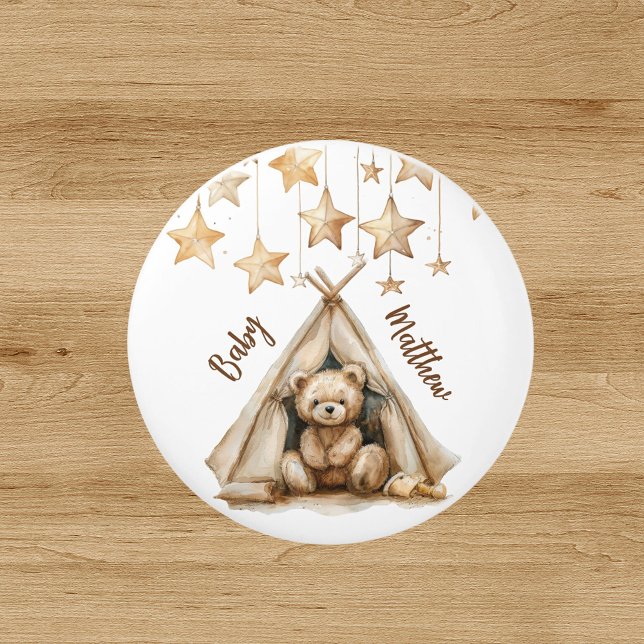 Pomo De Cerámica Oso de Teddy teepee estrellas beige marrón boho nu (Subido por el creador)