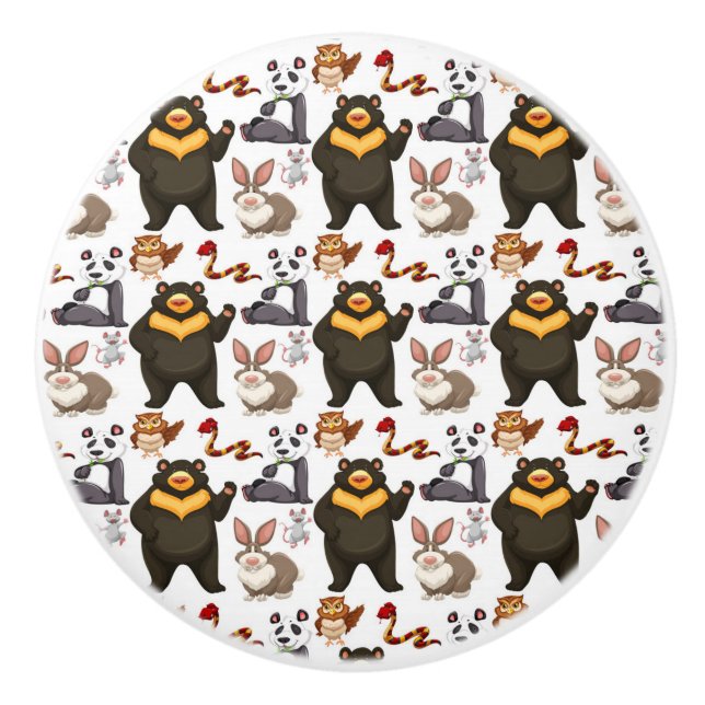 Pomo De Cerámica Oso Feliz Y Amigos (Anverso)