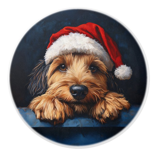 Pomo De Cerámica Otterhound En Un Sombrero Santa (Anverso)