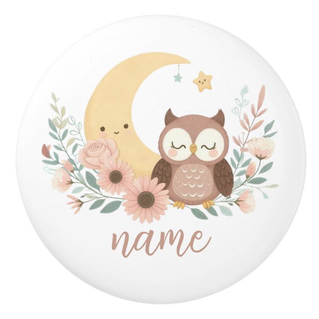 Pomo De Cerámica Oveja de bebé con luna (Anverso)