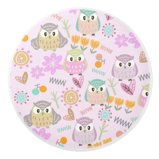 Pomo De Cerámica Owl Pastel Pink (Anverso)