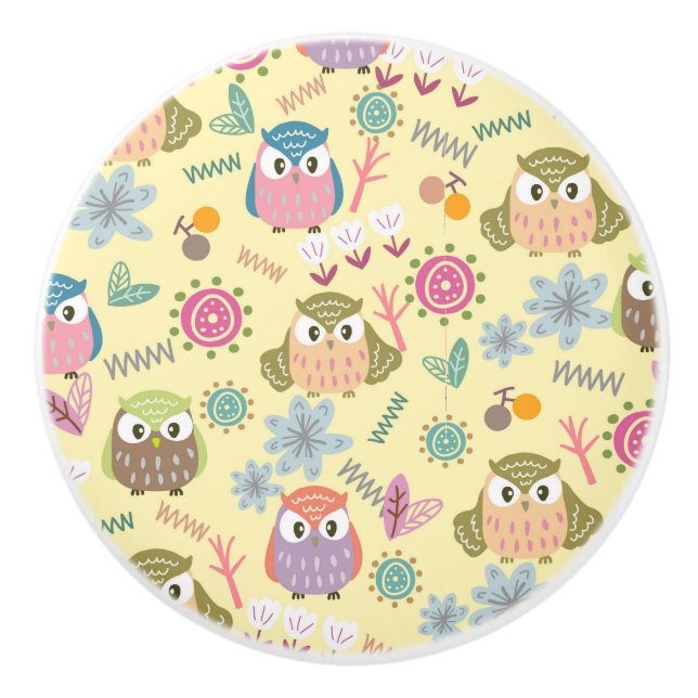 Pomo De Cerámica Owl Yellow (Anverso)