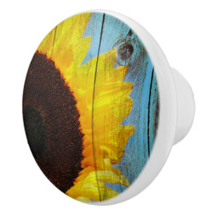 Pomo De Cerámica País rústico Madera Verde azulada de girasol