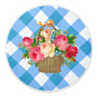País Vintage de la cesta de flores Blue Gingham