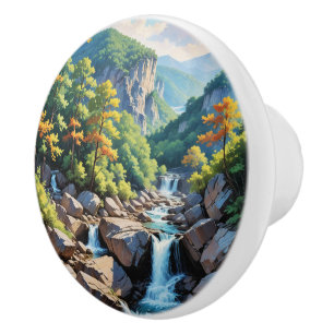 Pomo De Cerámica Paisaje de la cascada de Serene Mountain