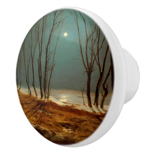 Pomo De Cerámica Paisaje en invierno a la luz de la luna por Carl B