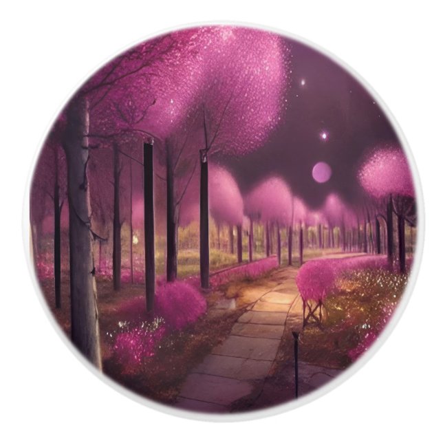 Pomo De Cerámica Paisaje nocturno rosado de ensueño (Anverso)
