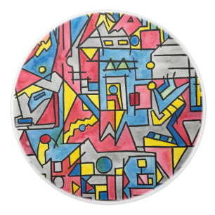 Pomo De Cerámica Paisaje urbano - Arte geométrico moderno pintado a