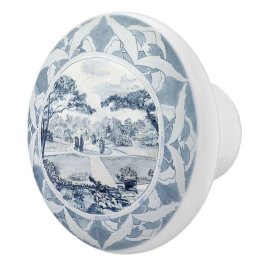 Pomo De Cerámica Paisaje victoriano azul y blanco holandés