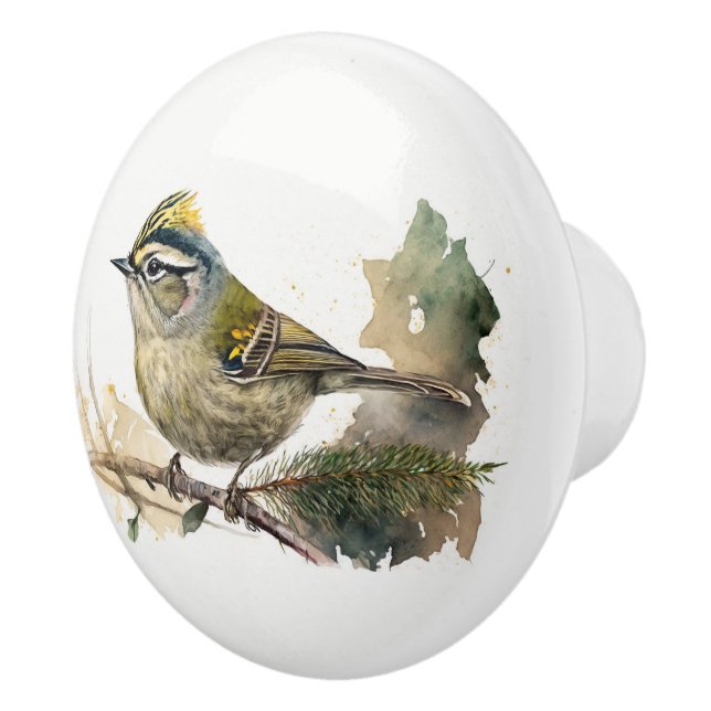 Pomo De Cerámica Pájaro acuarela en rama de pino (Derecha)