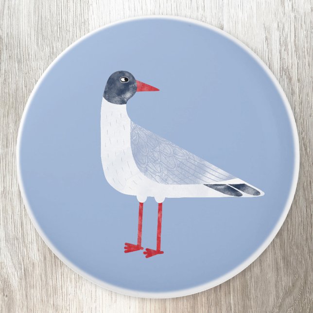 Pomo De Cerámica Pájaro acuático (Fun Black Headed Gull seagull ceramic door pull or knob, perfect for a boat or beach house)