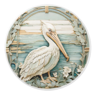 Pomo De Cerámica Pájaro marino pelicano Art Nouveau Faux R Relief M