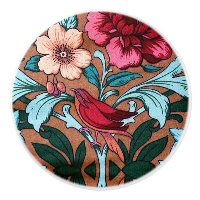 Pomo De Cerámica Pájaro rojo Art Nouveau (Anverso)