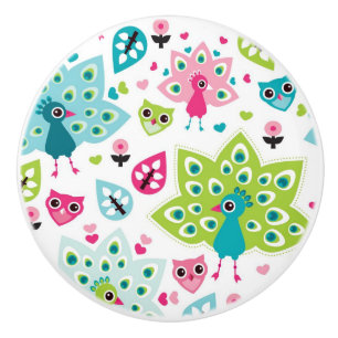 Pomo De Cerámica pájaro y búho del pavo real