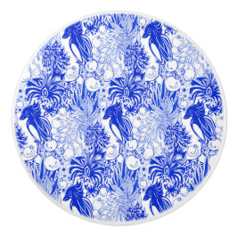 Pomo De Cerámica Pájaros Azules Mediterráneos y Granadas 