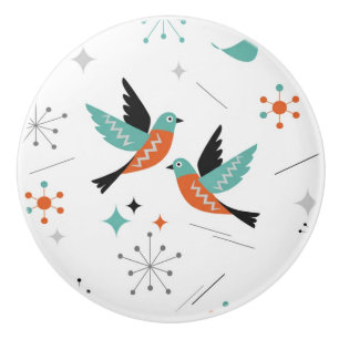 Pomo De Cerámica Pájaros Modernos Retro Atómicos de Mitad de Siglo