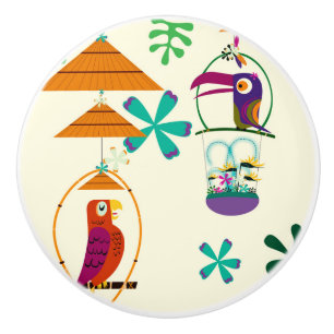 Pomo De Cerámica Pájaros Tiki Arte Retro Vintage Verano Tropical