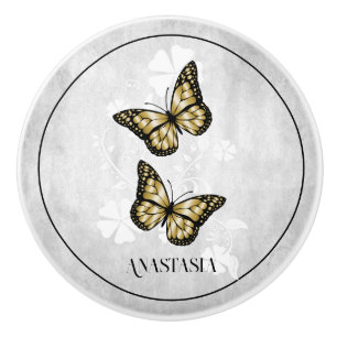 Pomo De Cerámica Palillo cerámico personalizado floral de mariposa