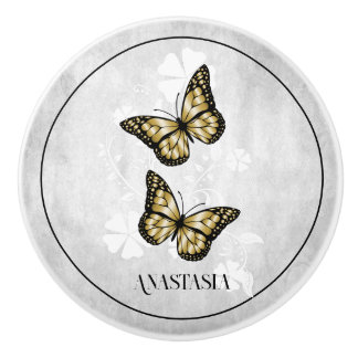 Pomo De Cerámica Palillo cerámico personalizado floral de mariposa 