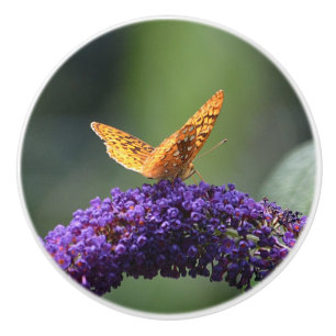 Pomo De Cerámica Palillo de cerámica de mariposa dorada