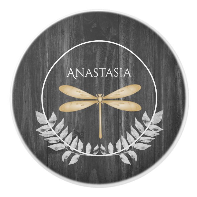 Pomo De Cerámica Palillo de cerámica personalizada Rustic Dragonfly (Anverso)
