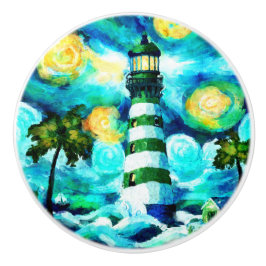 Pomo De Cerámica Palm Trees de faro tropical Náutico costero