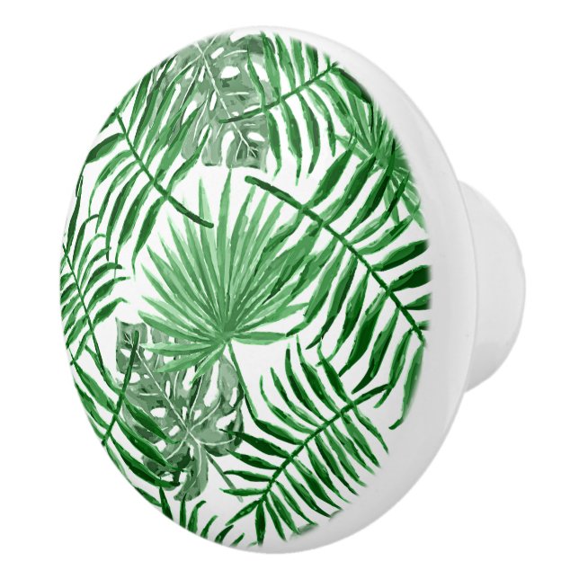 Pomo De Cerámica Palm verde tropical deja arte acuático de verano (Derecha)